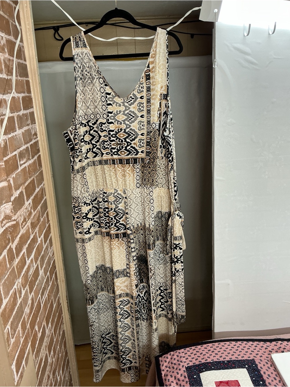 Plus Size Patchwork Ethnic Jumpsuit - Beige & Black - Picture 3 of 6